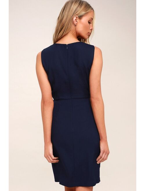 Lulus Zealous Love Navy Blue Tie-Front Midi Dress