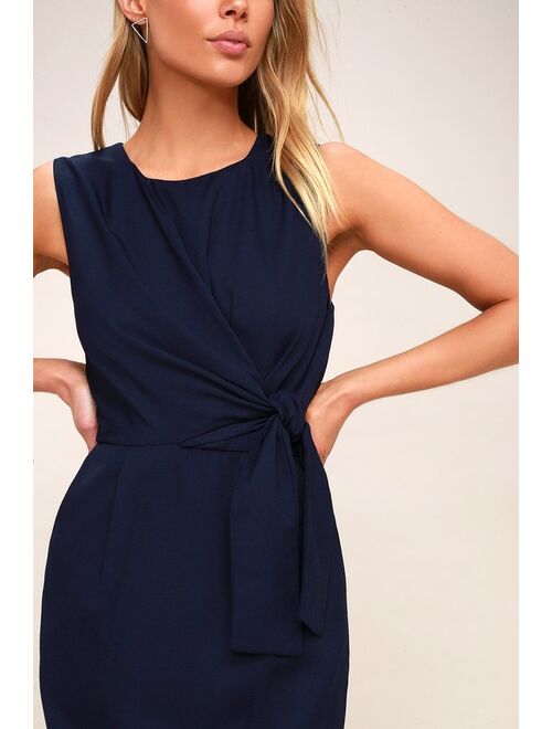 Lulus Zealous Love Navy Blue Tie-Front Midi Dress