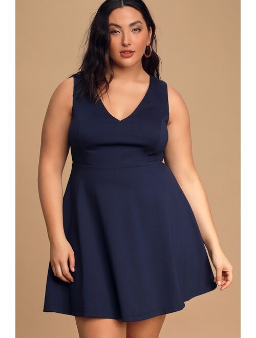 Lulus Bon Appetit Navy Blue Skater Dress