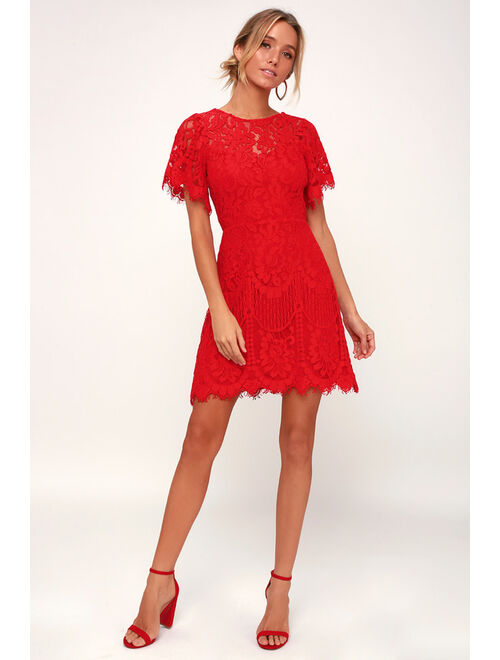 Lulus Pearson Red Lace Short Sleeve Dress