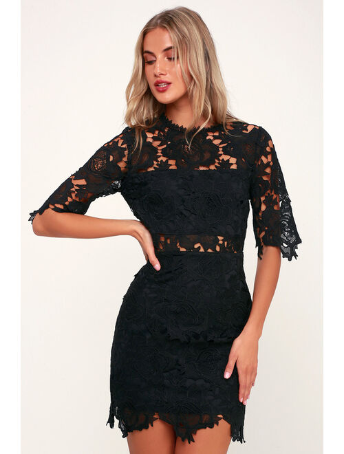 Lulus A Fine Romance Black Lace Sheath Dress