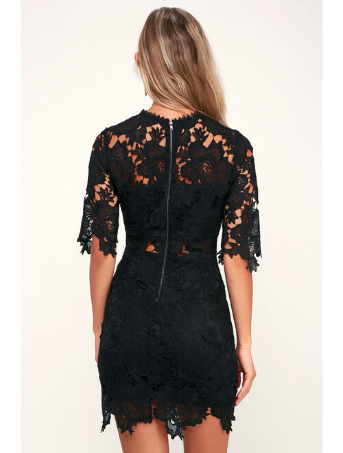 Lulus A Fine Romance Black Lace Sheath Dress