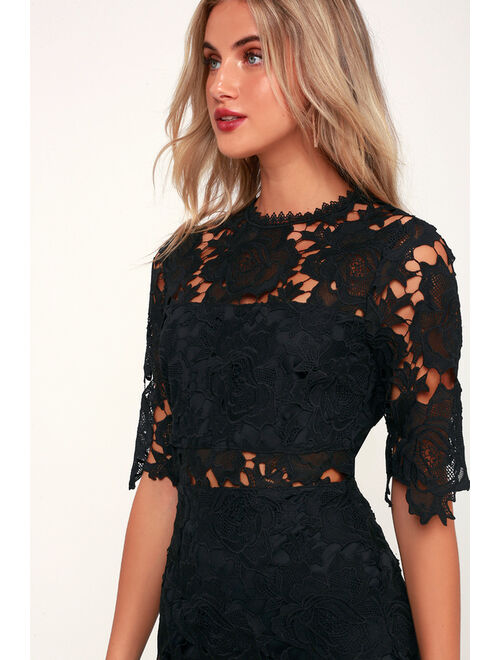 Lulus A Fine Romance Black Lace Sheath Dress