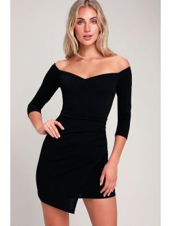 Baby Be Mine Black Off-the-Shoulder Bodycon Dress