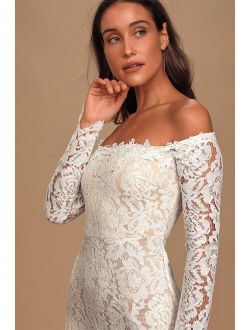 Romance Dreamer White Lace Off-the-Shoulder Maxi Dress