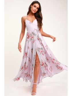 Elegantly Inclined Cream and Coral Floral Print Wrap Maxi Dress