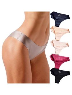 SilRiver Womens Silk G-String Thong Panties Satin T Back Lace Thong  Underwear