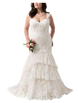 Wedding Dresses Mermaid Bridal Dress Lace Long Wedding Bridal Gown Strap Tiered