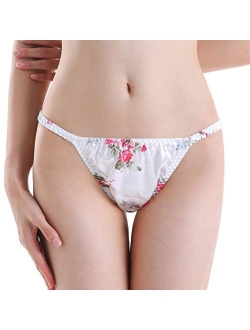 Women's Floral Satin Tanga Bikini Lingerie Panties Knickers