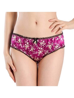 Women's Floral Satin Tanga Bikini Briefs Panties Knickers