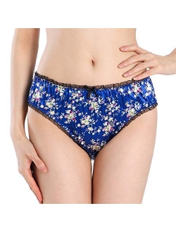 Women's Floral Satin Tanga Bikini Briefs Panties Knickers