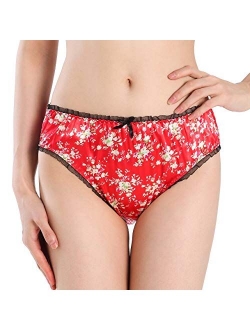 Women's Floral Satin Tanga Bikini Briefs Panties Knickers