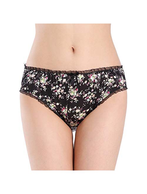 Satini Women's Floral Satin Tanga Bikini Briefs Panties Knickers