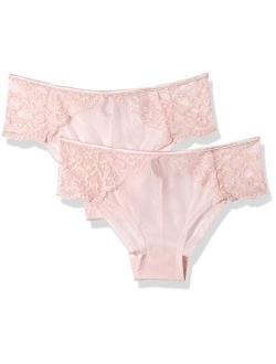 Amazon Brand - Mae Women's Lace and Satin Hipster Underwear, 2 Pack