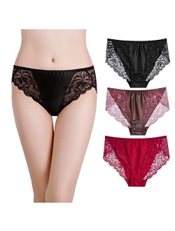 BenU Women's Lace Satin Bikini Silk String Panties Sexy Lingerie Hipster See Through Briefs