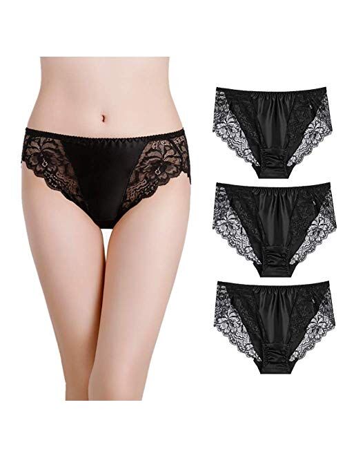 BenU Women's Lace Satin Bikini Silk String Panties Sexy Lingerie Hipster See Through Briefs