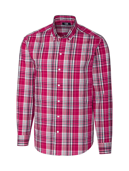 Cutter & Buck Red Performance Nelson Plaid Button-Up - Men