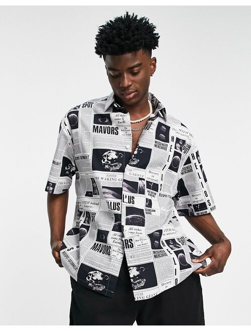 Asos Design boxy oversized shirt in all over newspaper print