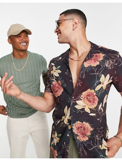 Asos Design ombre floral placement shirt in purple