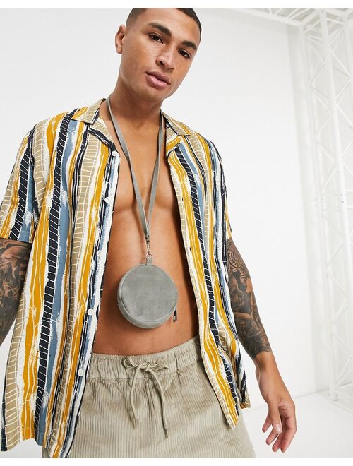 Asos Design regular revere aztec print shirt in yellow and navy