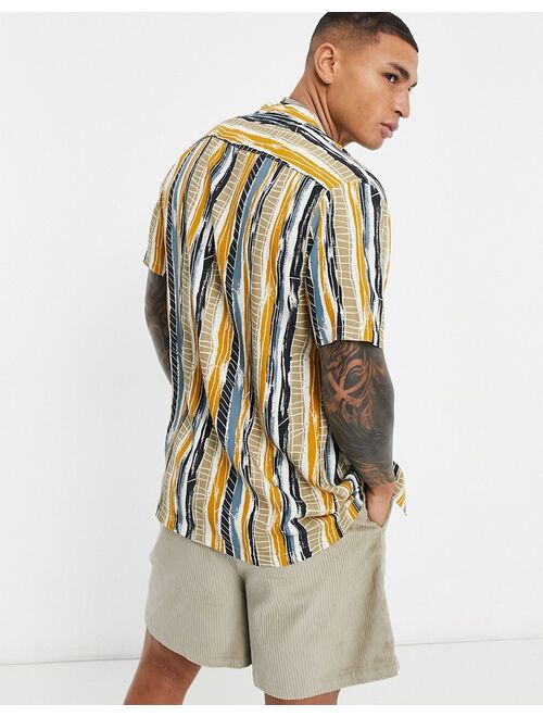 Asos Design regular revere aztec print shirt in yellow and navy