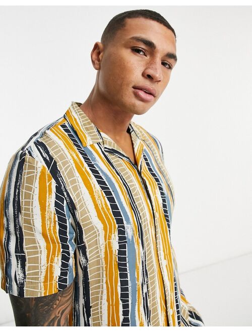 Asos Design regular revere aztec print shirt in yellow and navy