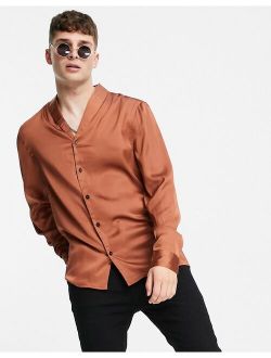 regular satin shirt with shawl neck in copper