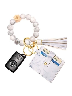 Silicone Wristlet Keychain Bracelet with Wallet, House Car Tassel Key Ring Pocket Card Holder