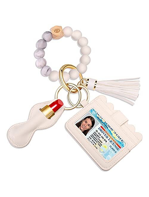 Silicone Wristlet Keychain Bracelet with Wallet, House Car Tassel Key Ring Pocket Card Holder