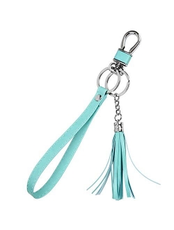 Teskyer Wristlet Strap for Key, Hand Wrist Lanyard Key Chain Holder with Tassel and Flat Alloy Key Rings