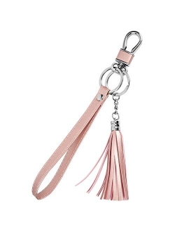 Teskyer Wristlet Strap for Key, Hand Wrist Lanyard Key Chain Holder with Tassel and Flat Alloy Key Rings