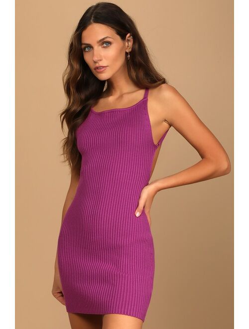 Lulus Called You Mine Magenta Ribbed Knit Backless Mini Dress