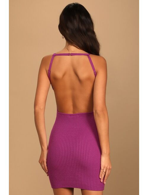 Lulus Called You Mine Magenta Ribbed Knit Backless Mini Dress