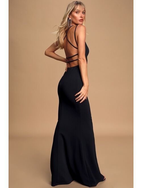 Lulus All this Allure Black Strappy Backless Mermaid Maxi Dress