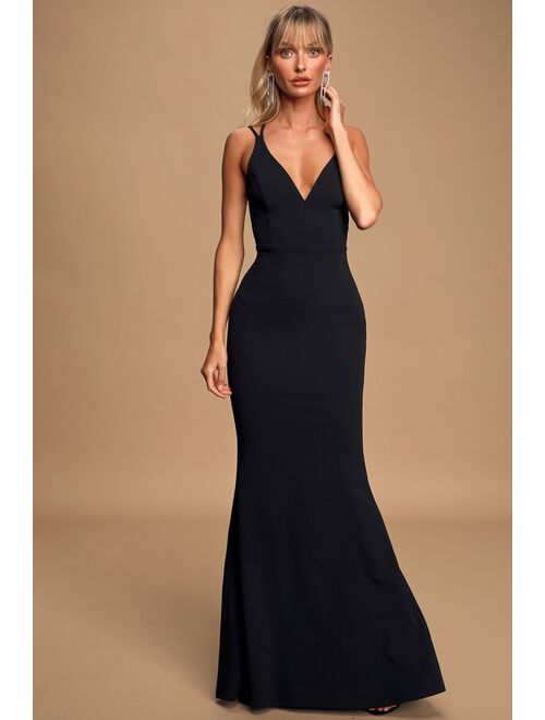 Lulus All this Allure Black Strappy Backless Mermaid Maxi Dress