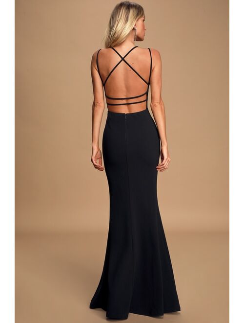 Lulus All this Allure Black Strappy Backless Mermaid Maxi Dress