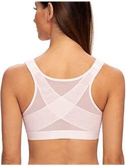 MELENECA Women's Front Closure Wirefree Post Surgery Plus Size Back Support Posture Bra