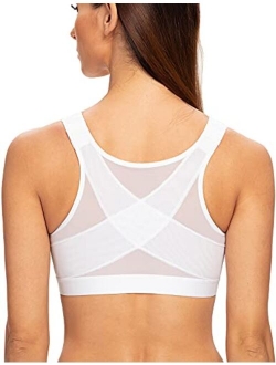 MELENECA Women's Front Closure Wirefree Post Surgery Plus Size Back Support Posture Bra