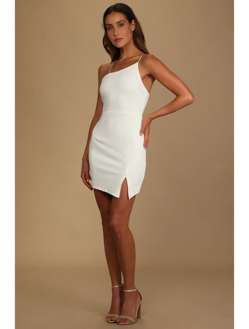 Lulus Party for Two Ivory Asymmetrical Bodycon Mini Dress