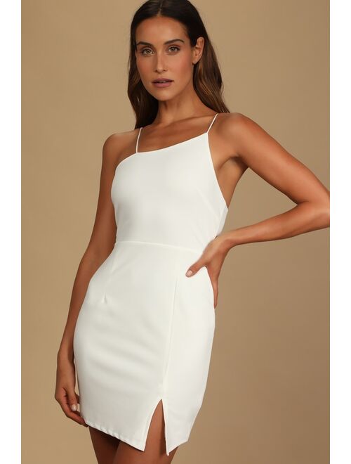 Lulus Party for Two Ivory Asymmetrical Bodycon Mini Dress