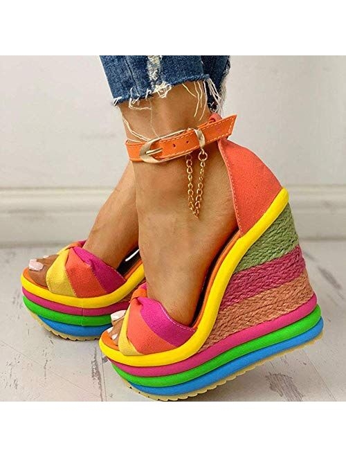 SaraIris Sandals for Women Gladiator Ankle Strap High Heel Platform Wedge Rainbow Sandals for Women