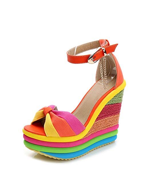 SaraIris Sandals for Women Gladiator Ankle Strap High Heel Platform Wedge Rainbow Sandals for Women