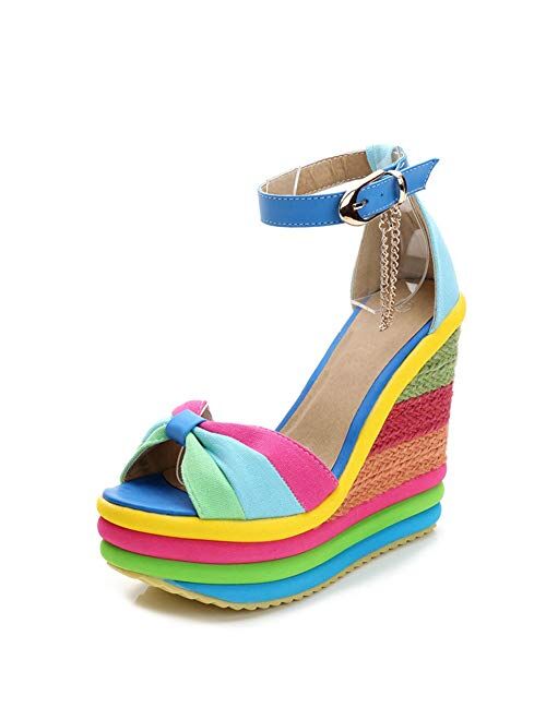 SaraIris Sandals for Women Gladiator Ankle Strap High Heel Platform Wedge Rainbow Sandals for Women