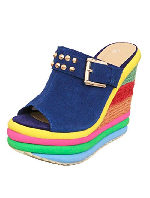 SaraIris Sandals for Women Gladiator Ankle Strap High Heel Platform Wedge Rainbow Sandals for Women