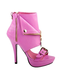 Show Story Punk Stud Buckle High Heels Stilettos Pumps with Zipper Bootie Sandal,LF30103