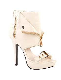 Show Story Punk Stud Buckle High Heels Stilettos Pumps with Zipper Bootie Sandal,LF30103