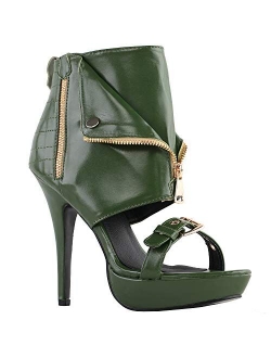 Show Story Punk Stud Buckle High Heels Stilettos Pumps with Zipper Bootie Sandal,LF30103