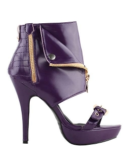 Show Story Punk Stud Buckle High Heels Stilettos Pumps with Zipper Bootie Sandal,LF30103