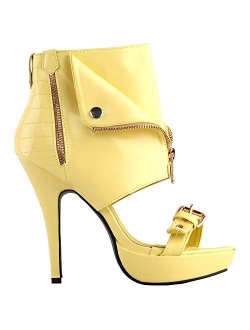 Show Story Punk Stud Buckle High Heels Stilettos Pumps with Zipper Bootie Sandal,LF30103