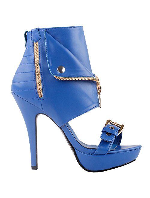 Show Story Punk Stud Buckle High Heels Stilettos Pumps with Zipper Bootie Sandal,LF30103